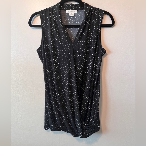Liz Claiborne Wrap Front V Neck Polka Dot Blouse - Picture 1 of 6